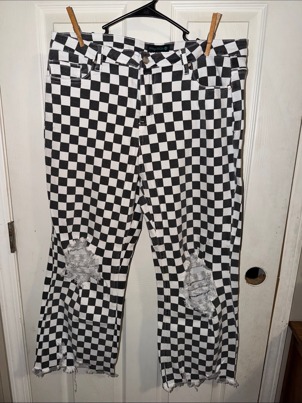 Zenana Outfitters Black & White Checkered Cropped Jeans